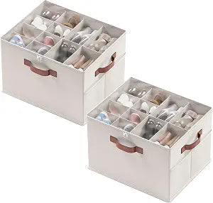 Ornavo Home Large Shoe Storage Organizer Bins 2 Pack, Foldable Linen, Beige