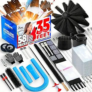 Holikme 58 Pieces 35 Feet Dryer Vent Cleaner Kit, Dryer Cleaning Tools, Include Dryer Vent Brush, Omnidirectional Blue Dryer Lint Vacuum Attachment, Dryer Lint Trap Brush, Vacuum & Dryer Adapters