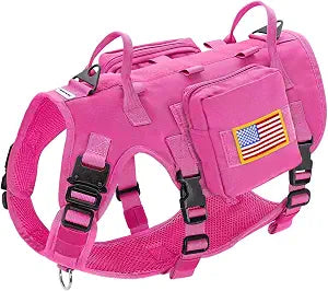 Forestpaw Dog Harness Medium Sized,Tactical Dog Harness with Handle,No Pull Military Style Service Dog Vest with Pockets Adjustable for Medium Dogs,Hot Pink,Chest 17-25"