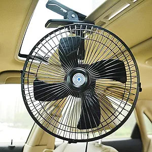 CYDZSW 12v Clip Fan for Car,10 inch Portable 90 Rotation Oscillating 12 Volt DC Desk Fan,2 Speed Car Fans that Blow Cold Air,360 Adjustment Clip on Fans for RV,Truck,SUV and Vehicles(Black)
