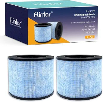 F100 Replacement Filter, Compatible with Instant AP100 Air Purifier, 3-in-1 H13 Grade Filtration, Part# F100, 2-Pack