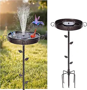 35 in Metal Bird Bath Solar Fountain for Outside,with 5-Pronged Base,Detachable Solar Pump,Freestanding Solar Powered Bird Bath for Patio,Lawn,Garden