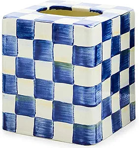 MACKENZIE-CHILDS Tissue-Box Cover, Tissue Holder for Home Decor, Blue-and-White Royal Check, Square