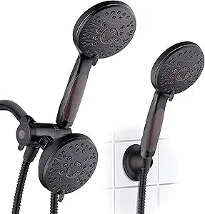 High Pressure 48-mode Luxury 3-way Combo Dual Rain & Handheld Shower Head 6 Foot Stainless Steel Hose Anti Slip Grip All Oil Rubbed Bronze Finish Top US Brand Extra Wall Bracket