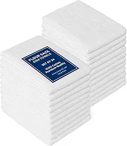 ROYALE LINENS Flour Sack Towels 24 Pack 33x38 Inch White Kitchen Dish Towels 100% Cotton Tea Towels for Bread Proofing, Cheese Straining, Baking, Cleaning, Drying, Embroidery, Multipurpose Use