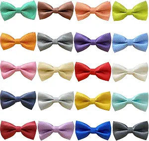 Bow Ties| Premium Double Layer Bowtie| 20 Colors Dog Collar Attachment Bow Ties Rubber Band for Small Pet Collars(Small)