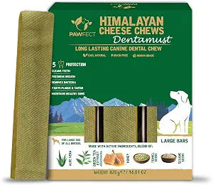 Pawfect Himalayan Cheese Dental Chew with Superfoods for Dogs| Aloe, Green Tea, Honey, Fennel, Sesame Seeds| Natural, long lasting chew| 3 Chews for Large Dogs (420g/14.81oz)| High protein| Grain-free