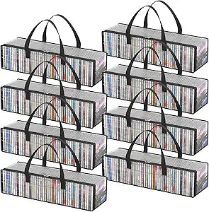 Lifewit CD Storage Bags, Clear PVC Plastic CD Case Holder with Handles, Front Window Zipper Design, Stackable Media Organizer Box for Albums, Hold up to 400 Pcs CDs (50 Each), 8 Pack
