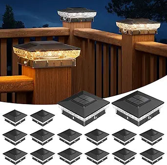 APONUO Solar Post Cap Lights for 4x4 Wood &Vinyl Posts, 3 Light Modes & 800mAh Battery, IP65 Waterproof Rugged Unibody, Solar Outdoor Lights for Fence, Deck & Patio (Black, 16 Pack)