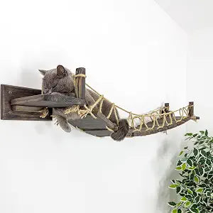 Wall-Mounted Roped Bridge, Shelves and Perches for Wall, Cloud Shelf Board, Cat Hammock, Cat Climber, Length 46 inches (Black)