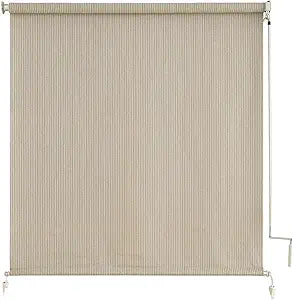 sunoff Outdoor Shades for Patio, Cordless Roller Up Blinds with Shade Cloth for Porch Gazebo Pergola Balcony Backyard, 2 Poles & 1 Fabric, Sesame, 48" Wx72 H