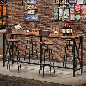 CHOEZON 70.9'' Bar Table, Kitchen Dining Table with Power Outlet and Footrest, Industrial Style, for Pub, Living Room, Rustic Brown and Black TBT08UBF