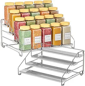 RCHYFEED 2 Pack Spice Rack Organizer for Cabinet, Chrom 4 Tier Spice Rack, Depth Adjustable Vertical Spice Organization for Cabinet & Countertop, Space Saving Storage Shelf for Kitchen Pantry Bathroom