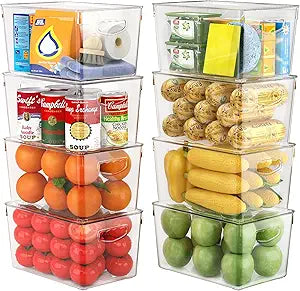 theaoo Clear Storage Bins with Lids Stackable - Large Plastic Containers for Pantry Organization and Storage - Perfect for kitchen,Fridge,Laundry Room,Bathroom,Garage,Closet,Cabinet Organizer - 8 Pack