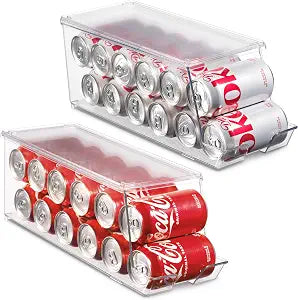 Set of 2 Stackable Refrigerator Organizer Bins Pop Soda Can Dispenser