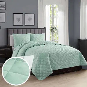 Cathay Home Basic Bedding Home Essential All Season 3PC Microfiber Diamond-Stitch Quilt Set - Pistachio, Twin/Twin XL