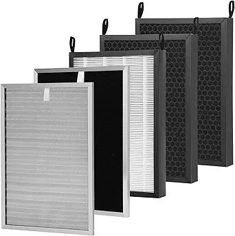 5 Pack Replacement Filter Set Compatible with Nuwave OxyPure 47001,47002,47003,47004 Air Purifier for 1 SS Pre,1 Ozone Removal,3 HEPA/Carbon Filters