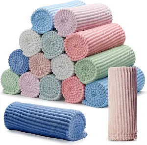 16 Pcs Pastel Colors Flannel Throw Blanket Bulk 50 x 60 Inch with Striped Ribbed Throw Blanket Soft Lightweight All Seasons Blankets for Sofa Room Couch Donation Homeless Wedding Gifts