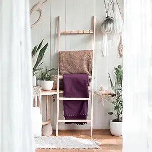 Emir&Odin Blanket Ladder 5 Tier 60 inc Wooden Blanket Ladder, Living Room Home Decor, Wall Decorative Shelves, Livingroom Furniture (Rustic White)