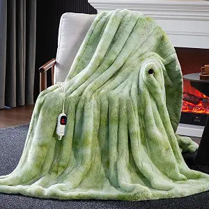 Guohaoi Heated Blanket Electric Throw, Soft Faux Rabbit Fur Electric Blanket with 10 Heating Levels 5 Sitting Timer Auto Off, Cozy Warm Heating Blankets, Machine Washable(62"84" Light Green)