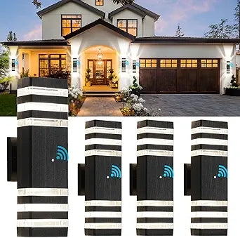 tewei 4 Pack Dusk to Dawn Outdoor Light Fixture, Black Exterior Wall Lights Up and Down Porch Lights Outdoor Wall Mount Waterproof Aluminum Outside Lights for House Garage, 3-Layer, 3000K