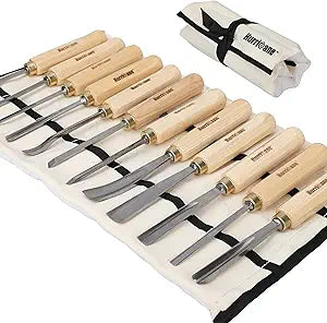 HURRICANE 12-Piece Wood Carving Tools Set, Professional Wood Carving Chisels Kit with Razor Sharp 60CRV Steel Blades, Ash Wood Handles & Canvas Case for Beginners & Professionals