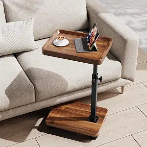 C Table with Wheels, Adjustable Height, 360 Swivel Bed Tray Table