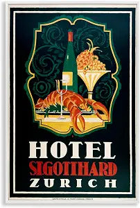 Vintage Zurich Lobster Hotel Poster, 12 x 18 Inch Framed Gicle Print