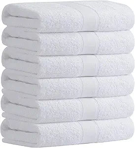 Aibaser Bath Towels, 27x54inch - Natural, Ultra Absorbent Towels for Bathroom, Travel, Gym, Shower and Spa (6 Piece Set) (White)