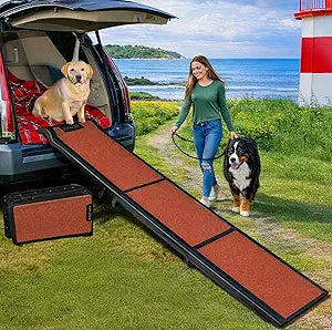 Pet Gear Travel Lite Ramps 71" L x 16" W for Dogs, Compact Easy-Fold, Lightweight and Portable, Built-in Carry Handle, Supports 150-200lbs, Toasted Almond