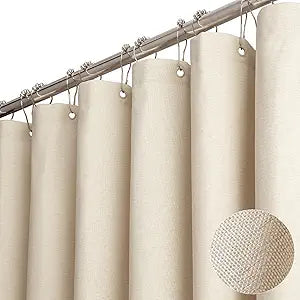 BTTN Extra Long Fabric Shower Curtain, 96 Inch Linen Textured Heavy Duty Cloth Shower Curtain Set with 12 Plastic Hooks, Large Hotel Luxury Polyester Shower Curtains for Bathroom(72"x96", Beige/Cream)