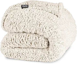 Bare Home Faux Shearling Blanket - Full/Queen Size - Blanket for Bed, Sofa, Couch, Camping, Travel, and Gifts - Warm & Lightweight - Fluffy & Soft (Full/Queen, Tipped Oyster)
