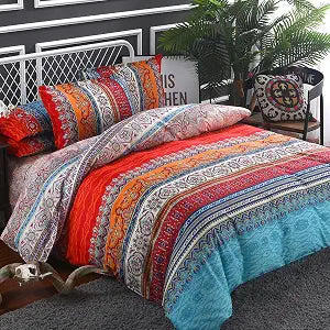 Goodidea Striped Bohemian Comforter Set Queen Size 3 Pieces Boho Hippie Geometric Bedding Set Soft Breathable Reversible Microfiber Boho Comforter with 2 Pillowcases(20"x26")