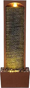 Teamson Home 38.5" Faux Slate Contemporary Outdoor LED Waterfall Fountain with Pebble Base, Red Rock