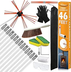 Sealegend 46 Feet Chimney Cleaning Kit Chimney Brush, Chimney Sweep Kit and Chimney Cleaning Logs Fireplace Tools Set with 14 Flexible Rods