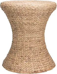 Household Essentials Handwoven Water Hyacinth Wicker Stool with Hourglass Shape, Natural