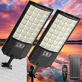 Solar Lights Outdoor Waterproof 2 Pack, 6500K Solar Street Light Dusk to Dawn with Motion Sensor & Remote Control, 40000LM Bright LED Security Flood Light for Outside Garden Yard Parking Lot, 16 Inch