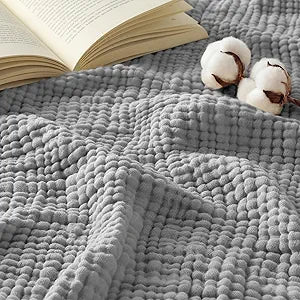 Unnivoll 100% Cotton Muslin Blanket Queen Size 90" x 90" for Bed Couch Summer Gauze Blanket for Adults Lightweight and Breathable Grey