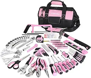 FASTPRO 267-Piece Pink Tool Set, Home Repairing Tool Kit with 13-Inch Wide Mouth Open Bag, Mechanics Hand Tool Kit for DIY, Home Maintenance