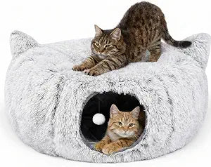 3-in-1 Cat Tunnel Bed Cat Tunnels & Cat Beds for Indoor Cats with Catnip Toys Cat Bed Cave & Peekaboo Cat Hideaway Foldable Interactive Cat, Kitty & Kitten Toys