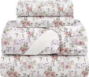 100% Cotton Printed Percale Cooling Bed Sheet Set - Twin Size, Petalis
