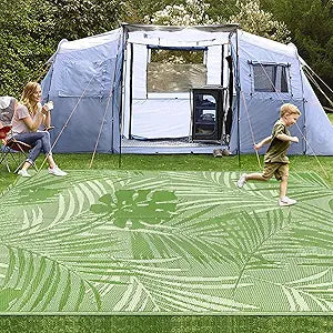 famibay Tropical Patio Rugs Outdoor Waterproof Plastic Outdoor Rug 9x12 UV-Resistant RV Rug Outside Reversible Camping Rug Outdoor Carpet for Patio Deck RV(Yellowish Green)