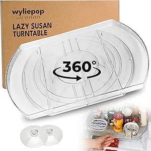 Lazy Susan for Refrigerator - 360 Turntable Refrigerator Organizer and Storage Tray for Fridge, Cabinet & Pantry - Rectangle Lazy Susan (16.5"x11.5"x1.5")