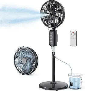 ATEngeus Outdoor Misting Fan 20000mAh Up to 21H Running Time, 12-Inch outdoor Oscillating Fan for Patios, 2 In 1 Pedestal & Tabletop Cooling Fan with Mister, Corded & Cordless, 7 Speeds, Remote, Timer