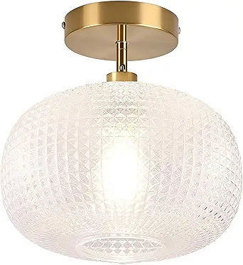 Gold Semi Flush Mount Ceiling Light Fixture,Hallway Light Fixtures,Vintage Ceiling Light Fixture,Globe Glass Ceiling Fixture,Hanging Ceiling Lamp,Farmhouse Lighting for Bathroom Entryway Bedroom