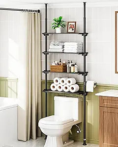 ALLZONE Adjustable Over The Toilet Storage Shelf, 4-Tier Ample Bathroom Organizer and Storage, Tension Mounted Above Toilet Storages Cabinet for Versatility, Fits 66-113 Inch Heights, Black