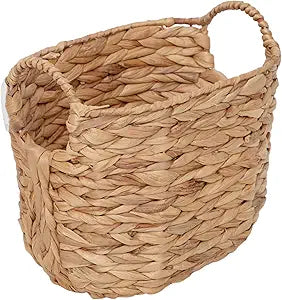 Water Hyacinth Storage Basket with Handles, Woven Boho Storage Basket for Organizing, 11.8" x 7.87" x 8.66" Natural Oval Handwoven Basket for Shelf, Bathroom, Living Room