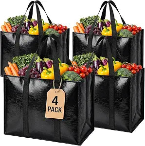 4 Pack Reusable Grocery Bags with Handles Waterproof Shopping Tote Bags