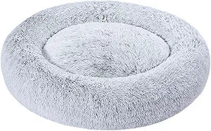 Amazon Basics Washable Donut Pet Bolster Faux Fur Bed with Removable Cover, Anti-Slip Bottom for Dog, Grey, 36" x 36"