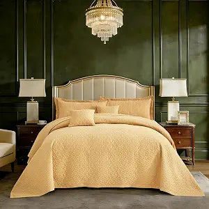 Oversized King Bedspread 128x120 Extra Wide, Diamond Geometric Quilt Set King/Cal King, Lightweight Reversible Coverlet, Straight Edge - Warm Contemporary Look, 5 Piece, Honey Gold